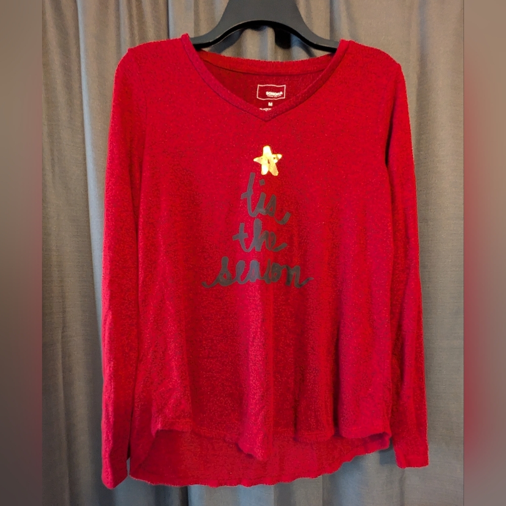 Sonoma Women's Red Holiday Sweater with Tree Design. Sz. M